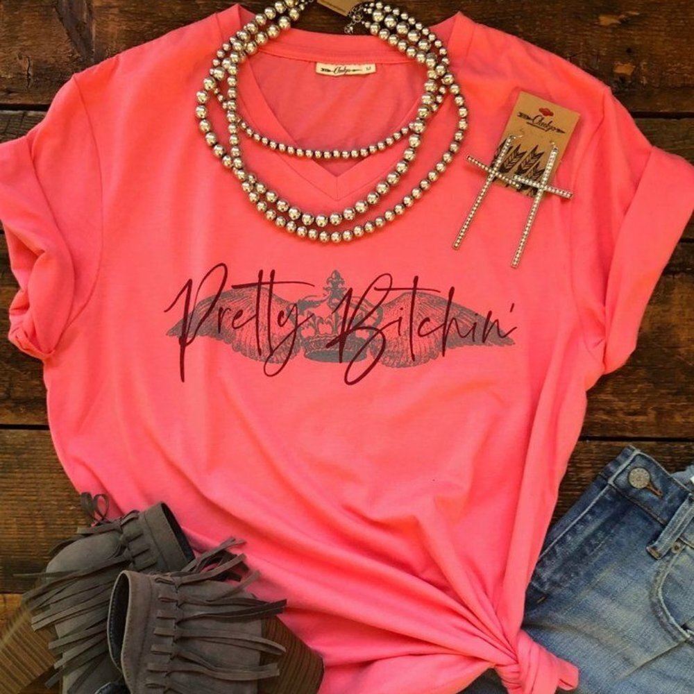 Cheekys Pink Pretty Bitchin' V-neck T-shirt Small